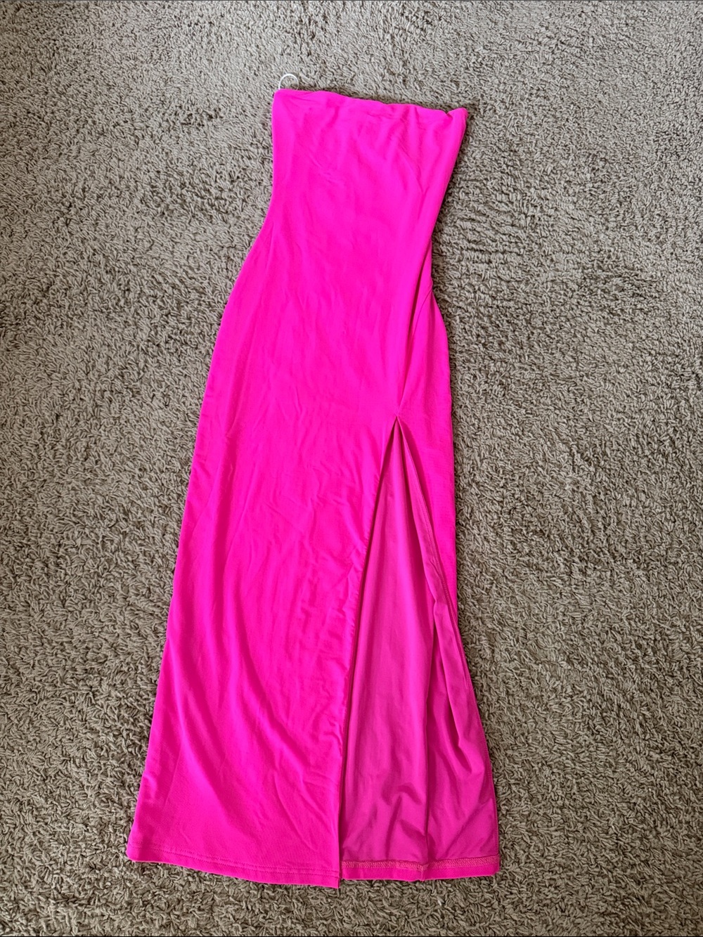 Princess Polly Neon Pink Strapless Bodycon Maxi Dress with Thigh Slit